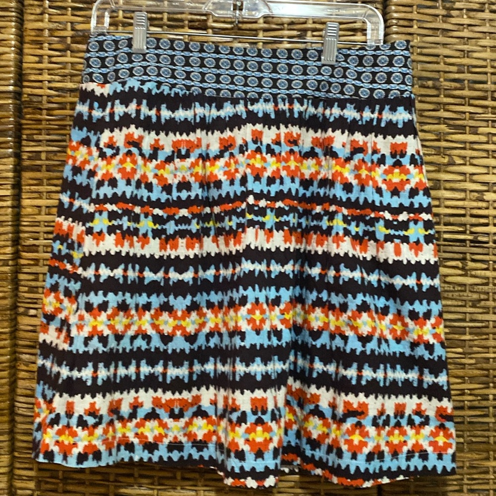 EUC Anthropologie Porridge Yellow orange blue brown Aztec BoHo print lined skirt